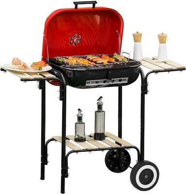 Outdoor Camping 18in Portable Charcoal Grill With Two Side Tables and Wheels Rectangular