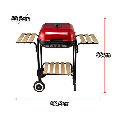 Outdoor Camping 18in Portable Charcoal Grill With Two Side Tables and Wheels Rectangular