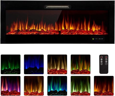 9 Flame Colors Artificial Flame Linear Recessed and Wall Mounted Electric Fireplace Heater