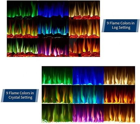 9 Flame Colors Artificial Flame Linear Recessed and Wall Mounted Electric Fireplace Heater
