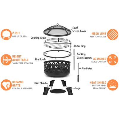 Directly Sell 30 Inch Steel Fire Pits for BBQ and Warmer Product Size 75.2*75.2*58.4 cm