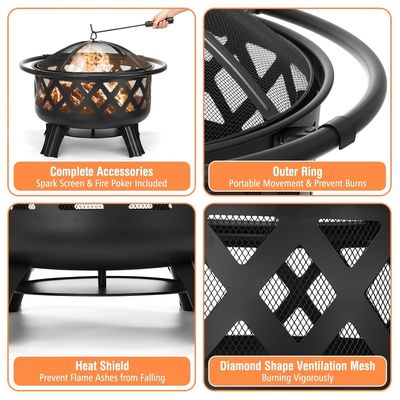 Directly Sell 30 Inch Steel Fire Pits for BBQ and Warmer Product Size 75.2*75.2*58.4 cm