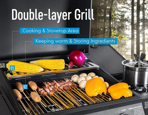 132*55*109 cm Backyard 4 Bunners Outdoor Griddle Propane Gas Grill with Side Shelf