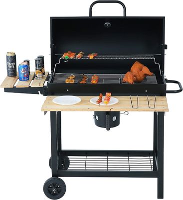 Adjustable Height Charcoal BBQ Grill Large Chicken Cooking Capacity Black Commercial