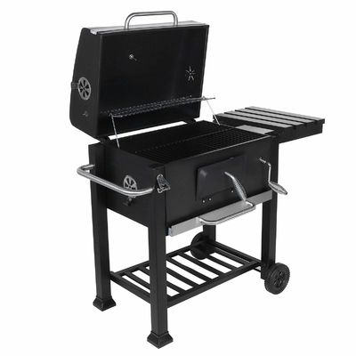 Garden Smoker Charcoal Grill Trolley with Two Plastic Wheels and Chrome Plated Finishing