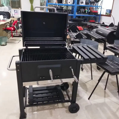 Garden Smoker Charcoal Grill Trolley with Two Plastic Wheels and Chrome Plated Finishing