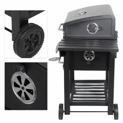 Garden Smoker Charcoal Grill Trolley with Two Plastic Wheels and Chrome Plated Finishing