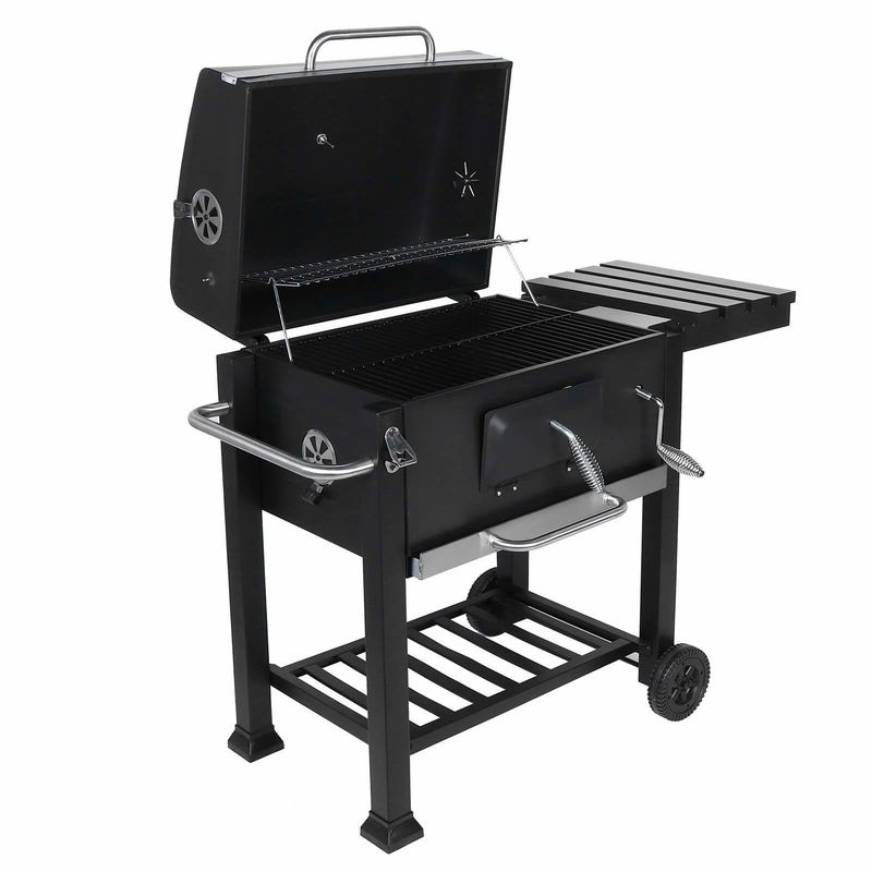 Garden Smoker Charcoal Grill Trolley with Two Plastic Wheels and Chrome Plated Finishing